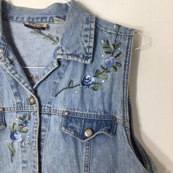 Bill Blass vest women xl denim embroidered vintage - Picture 3 of 7